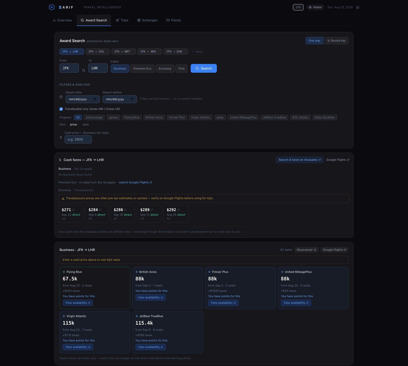 Sarif, award search results
